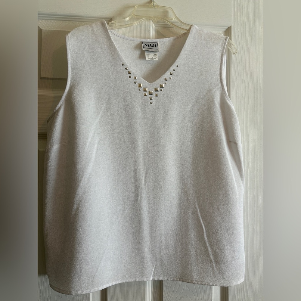 Nikki V-Neck White Tank with Stud Accents